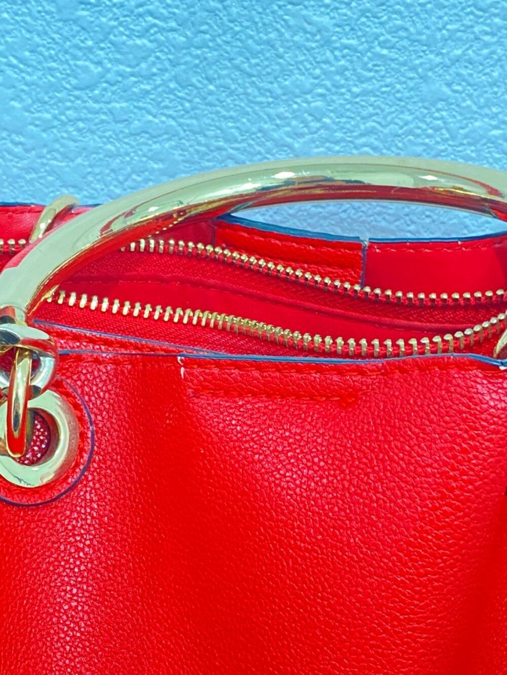 ALDO Red Satchel Crossbody Bag Gold Ring Handle Bold Chic One Size - Picture 10 of 12